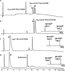 Figure 2: Analytical LC-MS data for the ‘one-pot’ chemical synthesis of L-kaliotoxin.